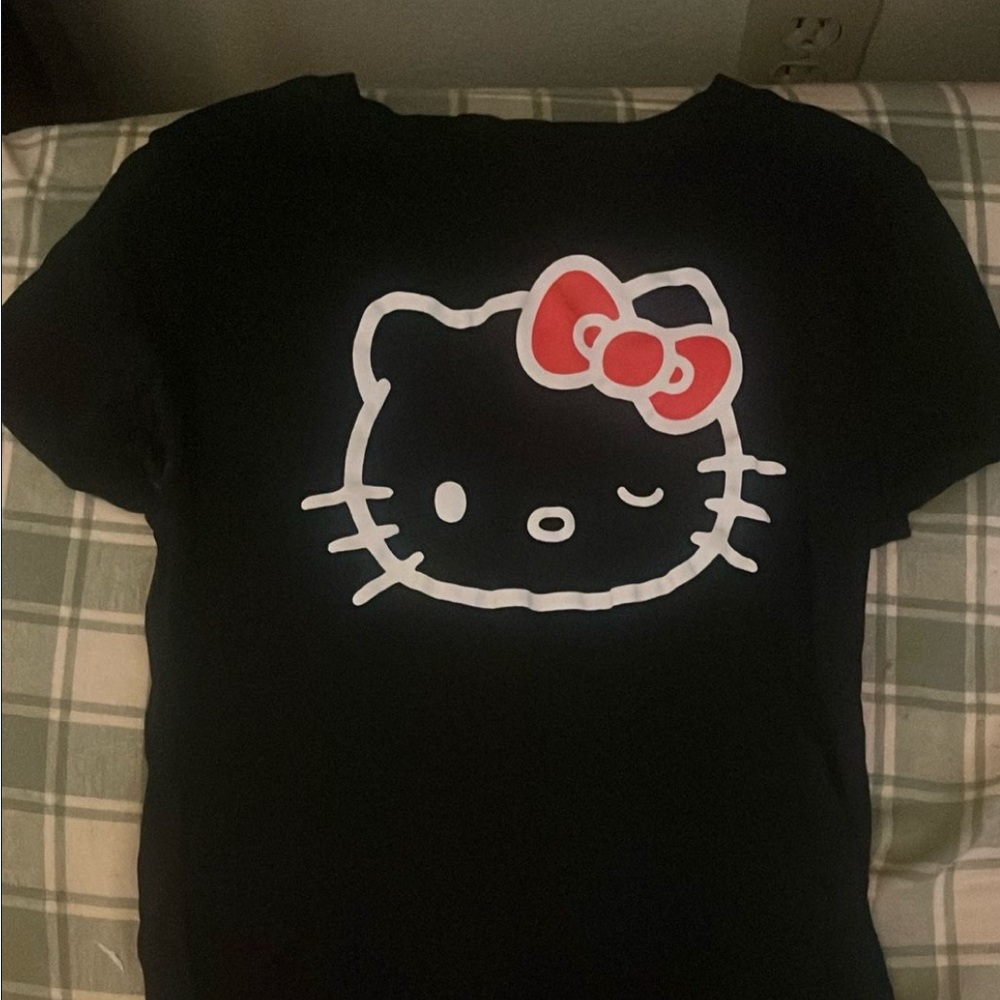 Y2K Hello Kitty Black Tee with Red Bow